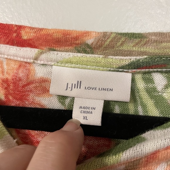 J. Jill Love Linen‎ 100% Green Floral Tie Hem Short Sleeve T Shirt Top Size XL - Picture 2 of 6